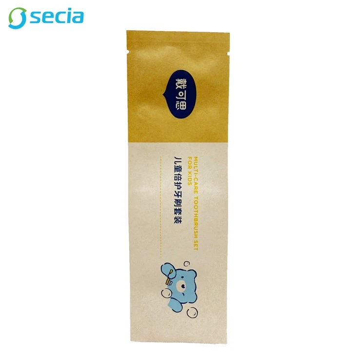 Bolsa de escova de dentes de papel Kraft de três laterais